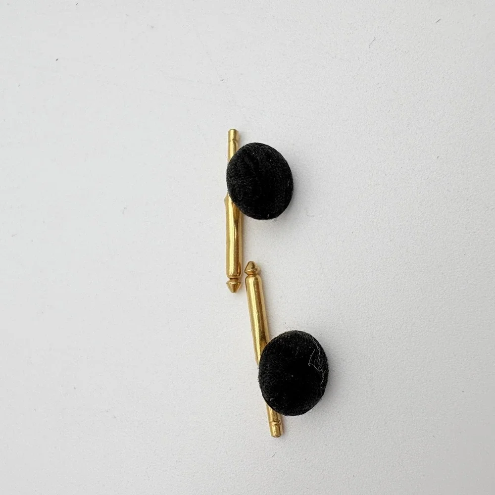 Gold Tone Oval Cufflinks Mens Black‎ Enamel Velvet Tuxedo Stud Lot Wedding